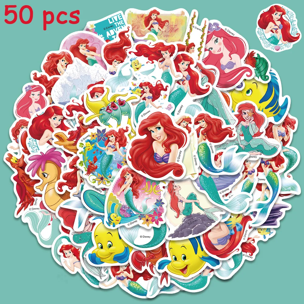 

50pcs Disney The Little Mermaid Ariel Princess Stickers Aesthetic Graffiti Decals For Kids Laptop Luggage Skateboard Sticker