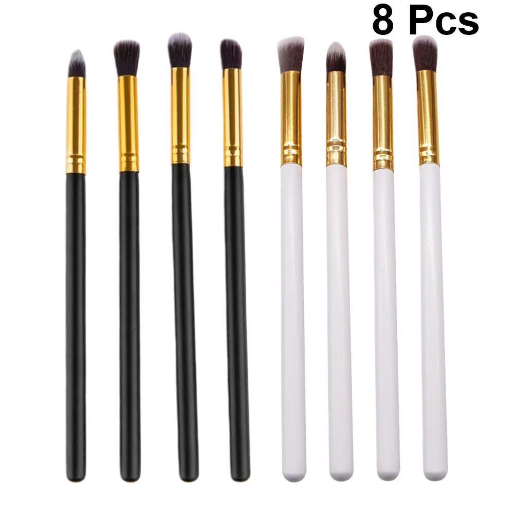 

8pcs Professional Makeup Brush Set Cosmetics Tools Eyeliner Blush Portable For Women Black White Golden Daily Use Gift