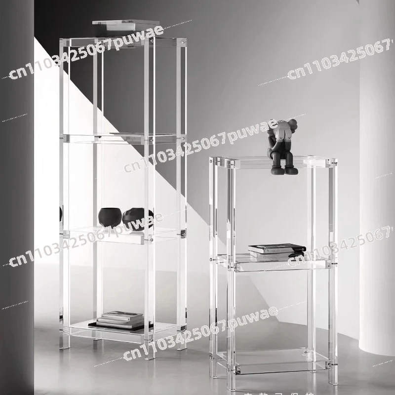 Rack Display Storage Shelf Home Locker Bathroom Living Room Transparent Square Floor Shelf Triple Floor