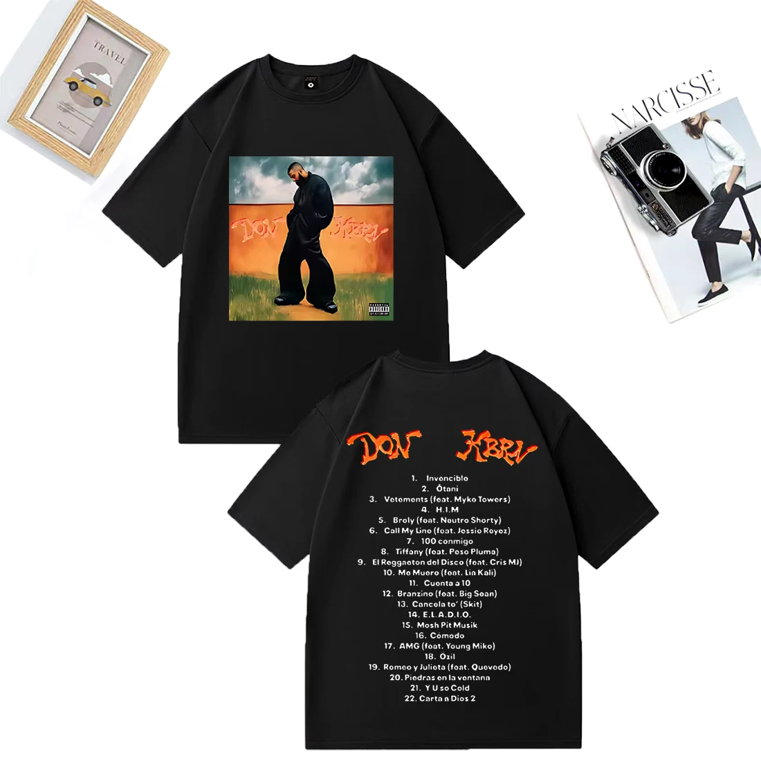 

2025 Album DON KBRN Tshirts Singer Eladio Carrión T Shirt Men Fashion Clothing Vintage Unisex Hip Hop streetwear Cotton Fan Gift