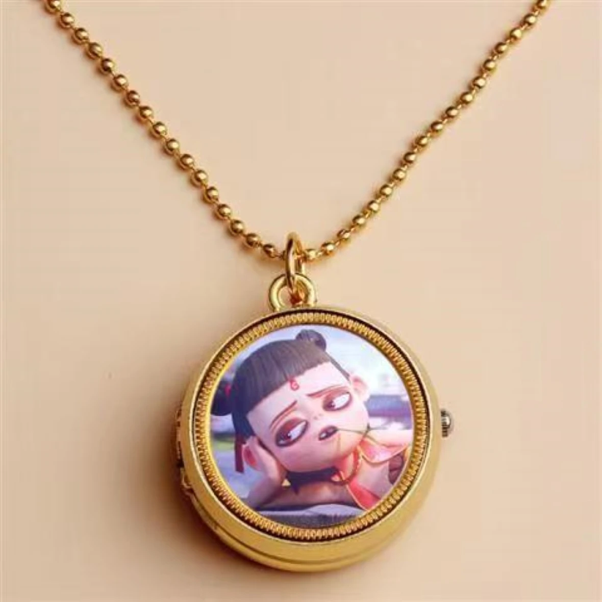 Rotating Ne Zha's Demon Child Descendants Pocket Watch Children's Cartoon Anime Three Prince Necklace Hanging Watch