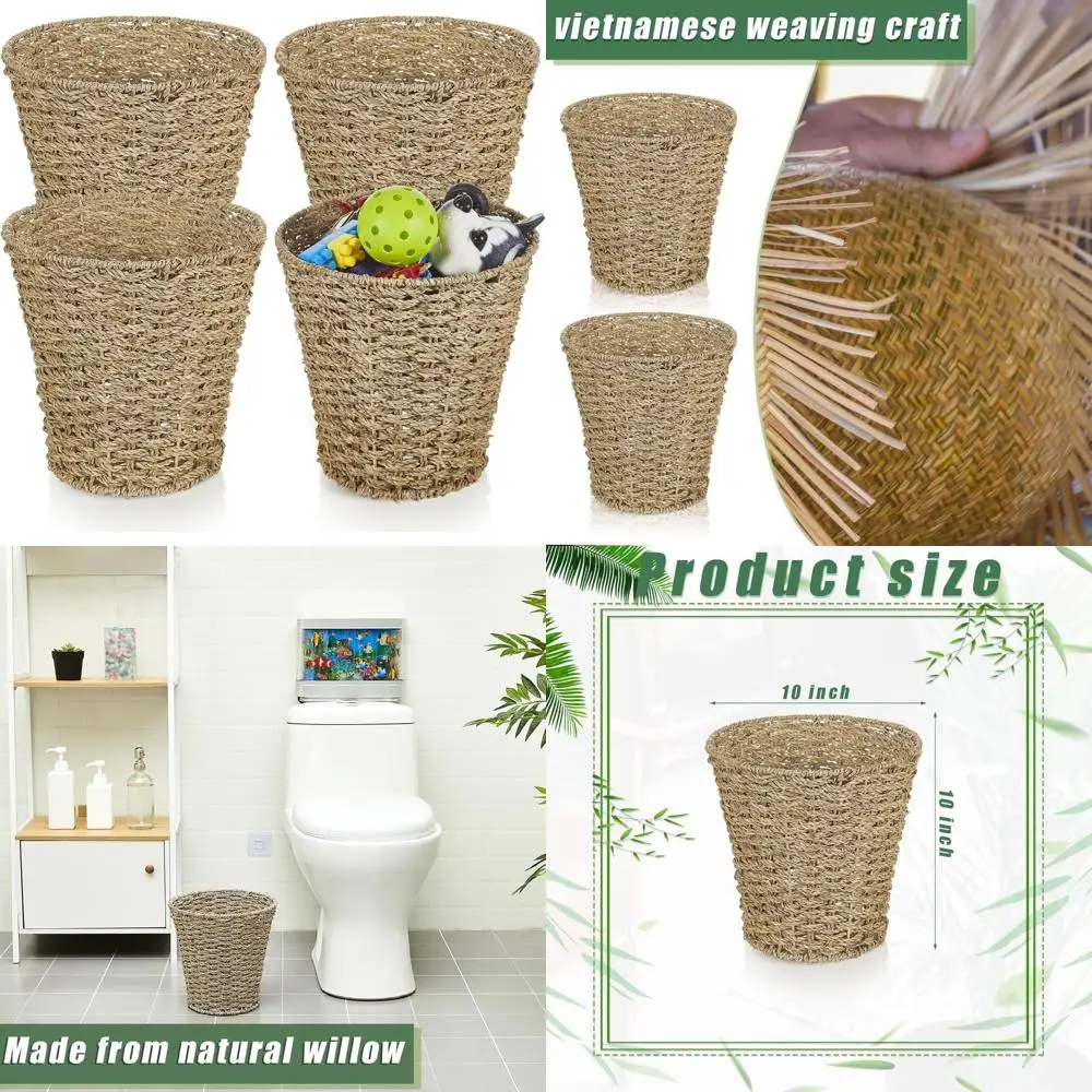 

3 Gallon Seagrass Wicker Waste Basket Boho Style Rattan Trash Can for Bathroom Bedroom Decor