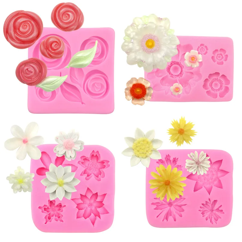 

Square Rose Daisy Flowers Silicone Mold DIY Peony Fondant Chocolate Mold Wedding Cake Decor Baking Tools Sugarcraft Baking Mould