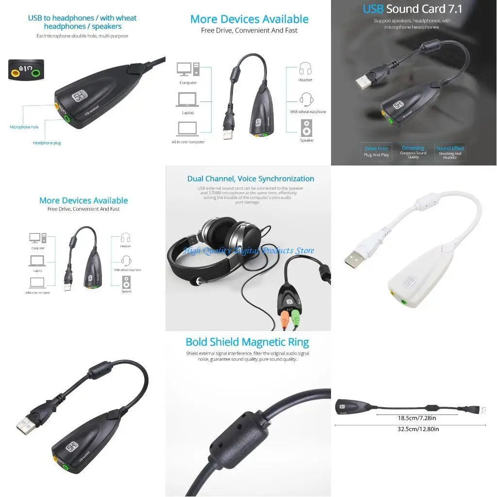

U2JE Lightweight USB2.0 External Sound Card 7.1Channel External Adapter