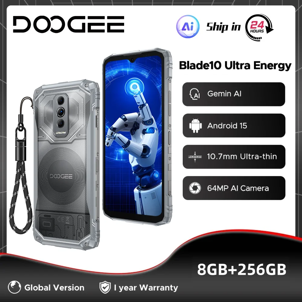

DOOGEE Blade10 Ultra Energy Rugged Phone 8GB 256GB 6150mAh Battery 6.56” HD+ Screen UNISOC T7250 Android 15 NFC Smartphone