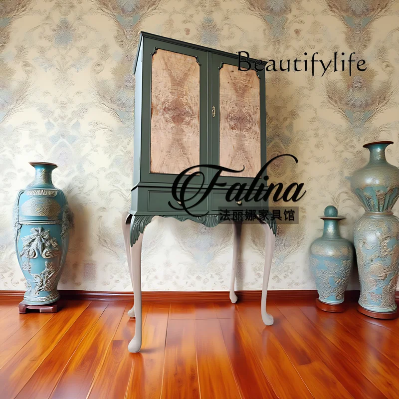 خزانة النبيذ الفرنسية لغرفة المعيشة مقابل خزانة جانبية لتناول الطعام على الحائط خزانة عرض منزلية متكاملة من الخشب الصلب المنحوت على شكل زهرة #4