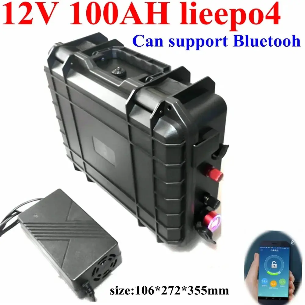 12V 100AH Lifepo4 lithium battery bluetooth BMS APP 12.8V USB for inverter Power Supply Tricycle +10A Charger