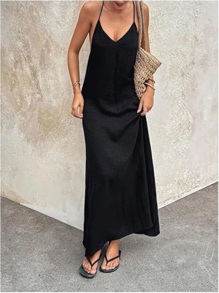 

Sexy Hollow Backless Strapless Long Dress 2026 Summer New Women's Elegant High Waisted Tube Skirt Casual Beach Wear Female
