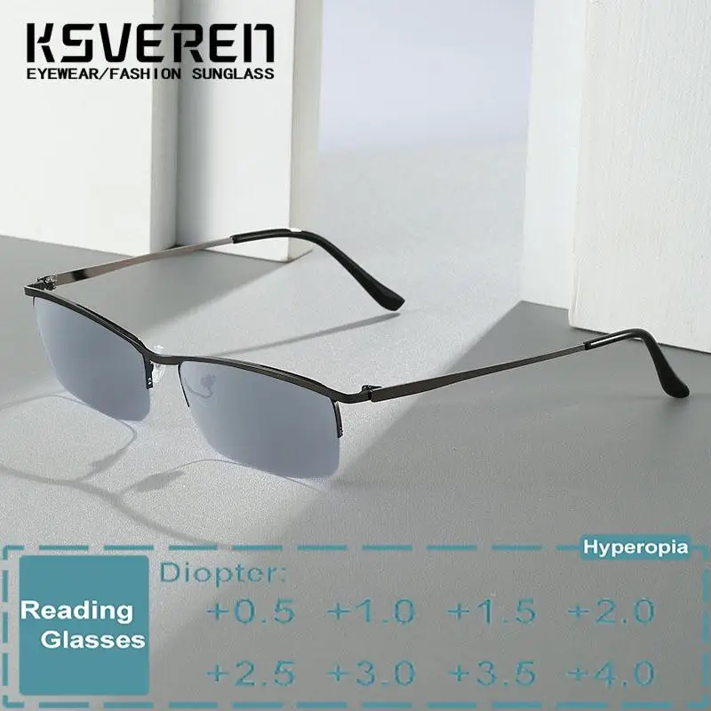 

KSVEREN Men Metal Reading Glasses Women Presbyopic Eyeglasses Outdoor Shade Sunglasses Optical Glasses Prescription Glasses