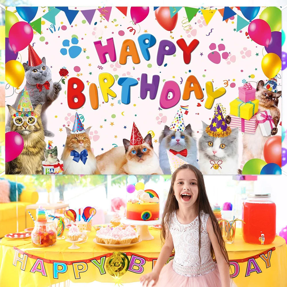 Fondo de fiesta de animales para niños, decoración de fiesta de cumpleaños con temática de gato y perro, Pancarta, accesorios de fotografía