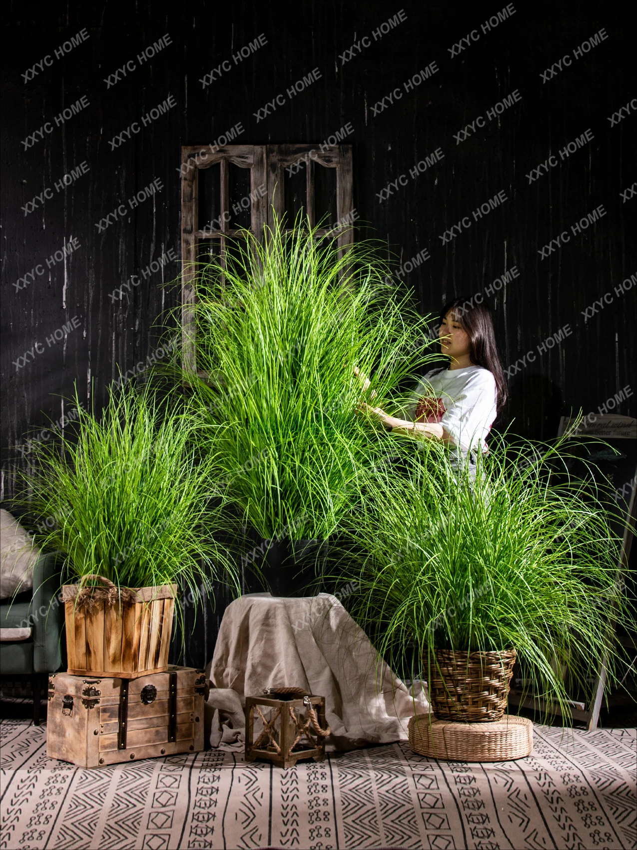 

Large-scale reed grass artificial flower green plant cassava indoor landscaping decoration bionic plant