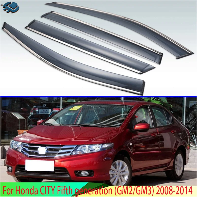 For Honda CITY Fifth generation (GM2/GM3) 2008-2014 Plastic Exterior Visor Vent Shades Window Sun Rain Guard Deflector 4pcs
