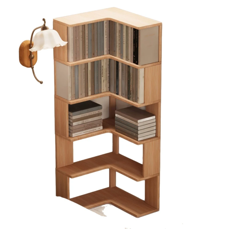 

Solid wood against the wall Bookshelf Floor shelf Multi-layer storage Household bedroom Corner corner bookcase Living room