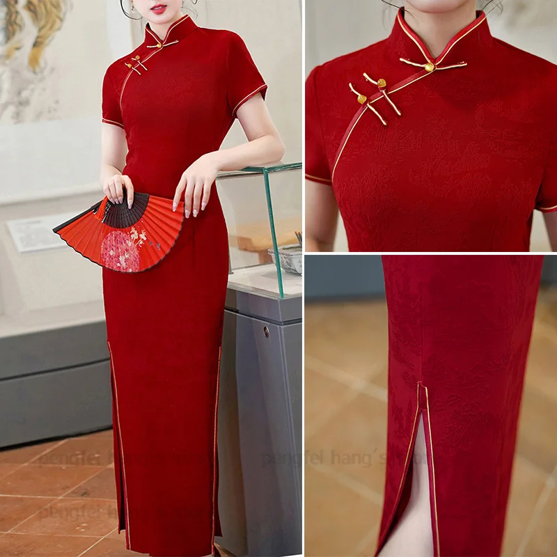 Big Size 3Xl 4Xl Chinese Dress Women Elegant Cheongsam Improved Tradition China Qipao Jacquard Vestidos Team Stage Show Costume