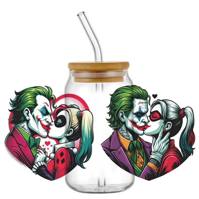 Clowns Joker Decal Washable UV DTF Cup Wrap for 16oz Libbey Can DIY Waterproof Mug Transfer Sticker Custom Label