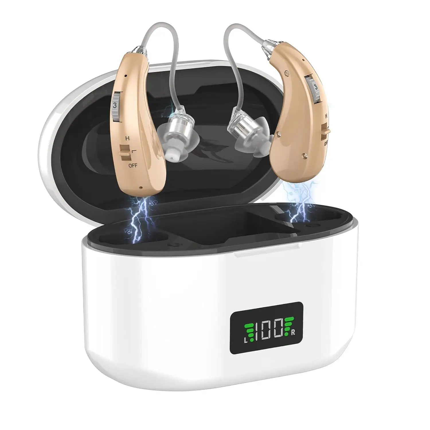 高齢者向け補聴器、ノイズキャンセリングと音量調節機能付き充電式補聴器、大人用補聴器