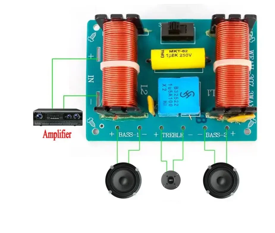 2pcs 100W Multi Speaker 3 Unit Audio Frequency Divider 3 Way Crossover For speakers Amplifier