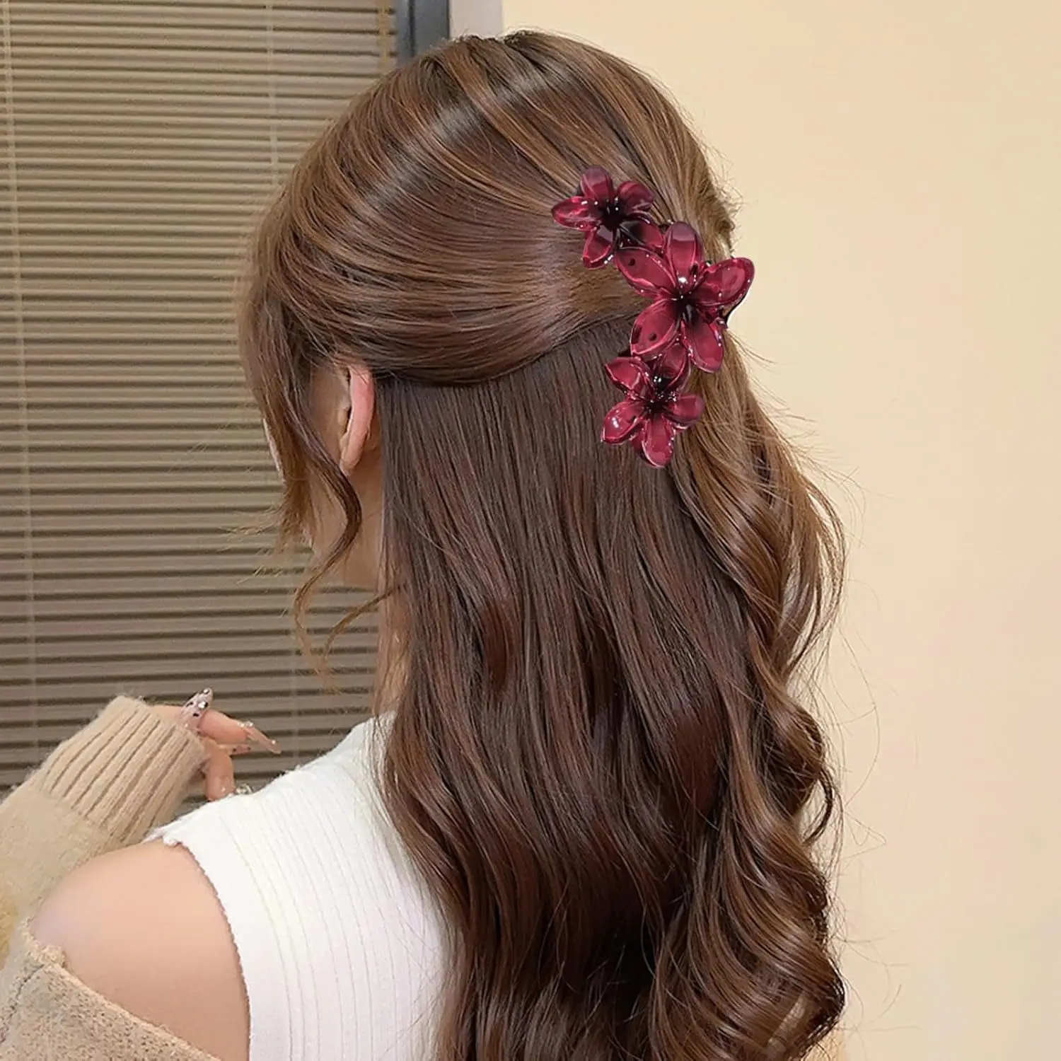 1/2 Stück Blumen-Haarspangen, hawaiianische Plumeria-Haarspangen für Frauen, rutschfeste Krallenklammern für dickes Haar, Strand-Haar-Accessoires – Detail 7