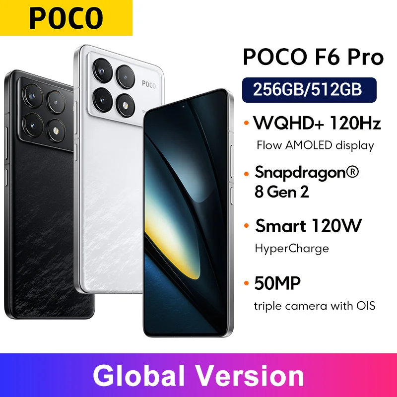 POCO F6 Pro Global Version Cellphone Snapdragon 8 Gen 2 WQHD+ 6.67” 120Hz Flow AMOLED display 120W HyperCharge 5000mAh battery