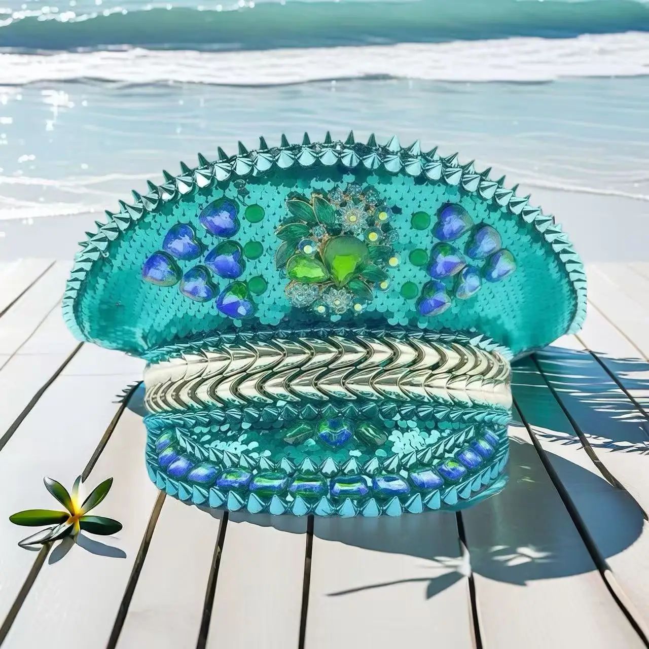 

Steampunk Captain Hat Rhinestone for Carnival, Mardi Gras, Vintage Military Accessories & Cap for Men & Women