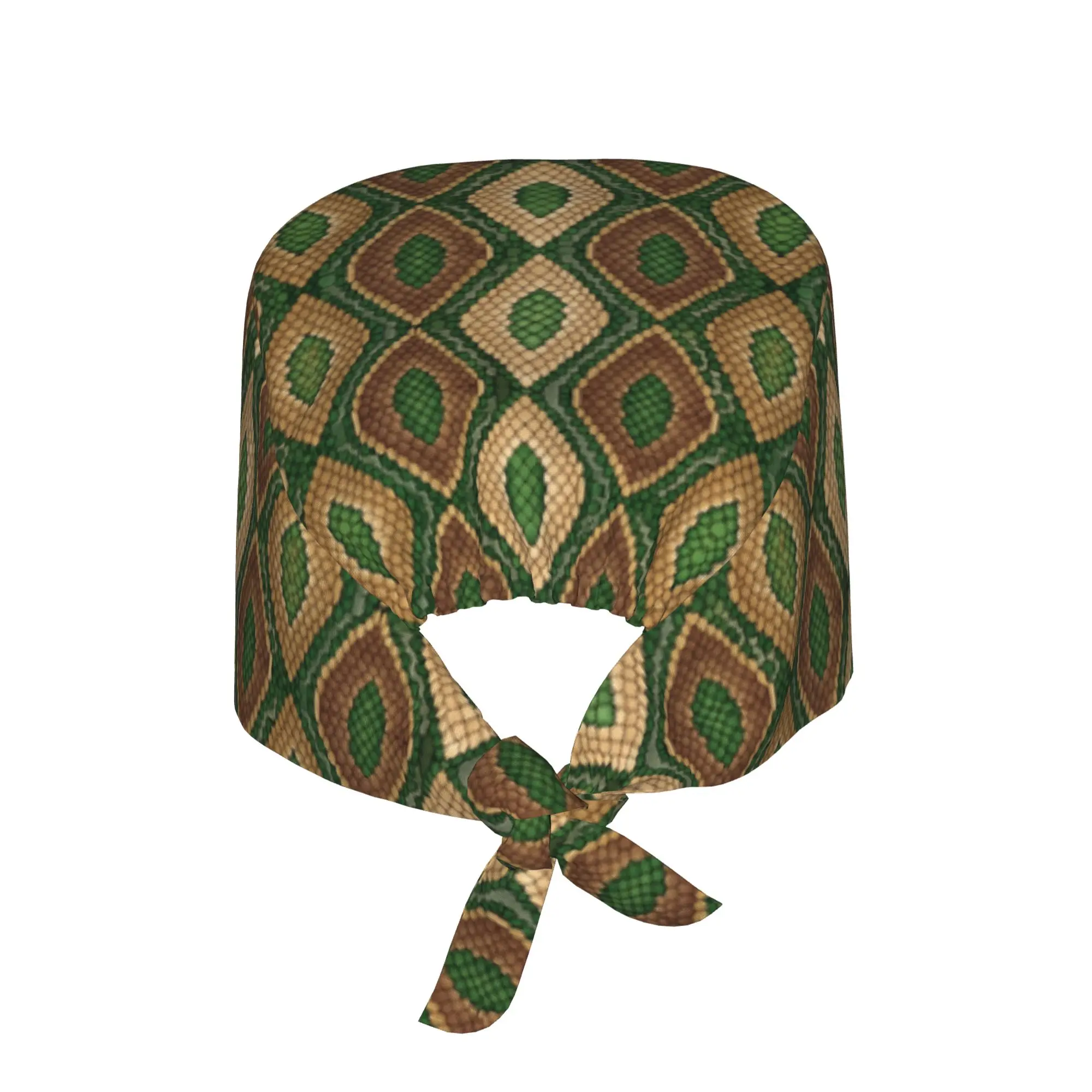 Large Snake Reptile Skin Breathable Scrub Hat Surgical Scrub Caps Nursing Hair Hats Green Brown Gold Tan Work Scrubs Hat for