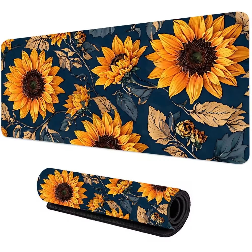 

Коврик для мыши с цветами подсолнечника, игровой нескользящий коврик для мыши XXL, большой резиновый ковер, геймпад, офисные коврики для стола, HD клавиатура, длинный настольный коврик