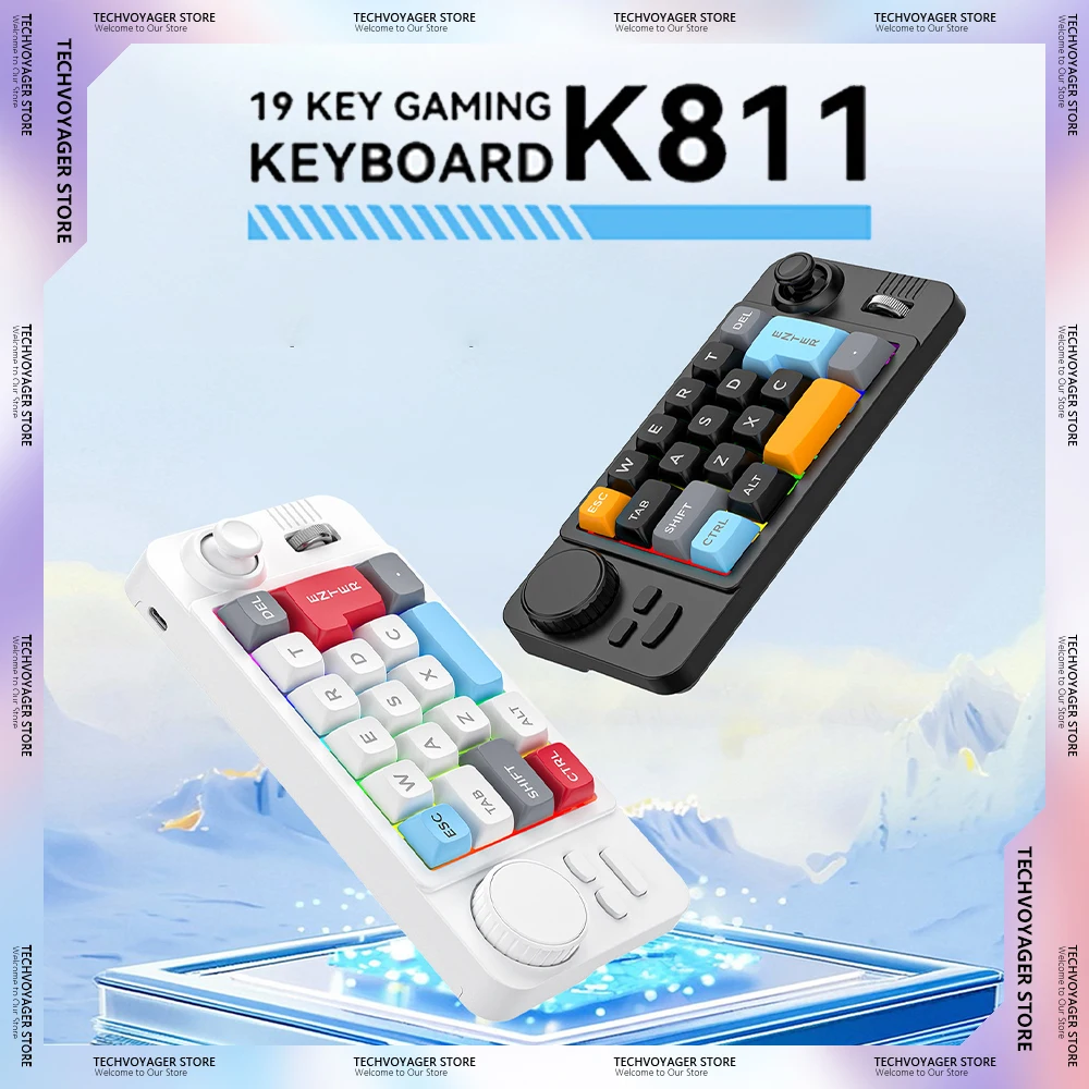 

19Keys Mini Keypad Programmable Hot Swap Volume Scroll Wheel Game Joystick Number Custom Wired Keyboard Win8/10/Mac Office Gifts