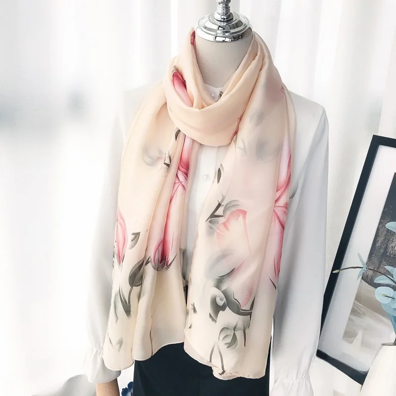 silk-scarf-women's-versatile-floral-print-long-rectangle-korean-sle-spring-autumn-winter-seasonal-silk-faionable