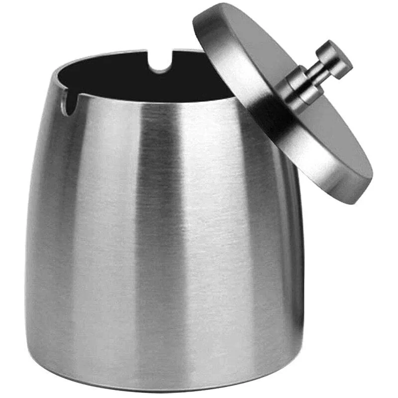 Stainless Steel Ashtray with Lid, Windproof for Outside, Home Table Bar, Ash Tray