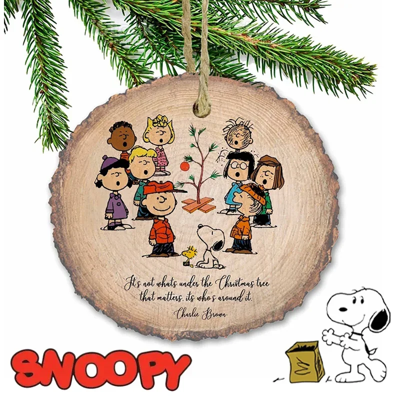 Kawaii Snoopy Wooden Pendants Ornaments Crafts Cartoon Round Kids Christmas Party Decorations Cute Home Baubles Craft Tags Gift