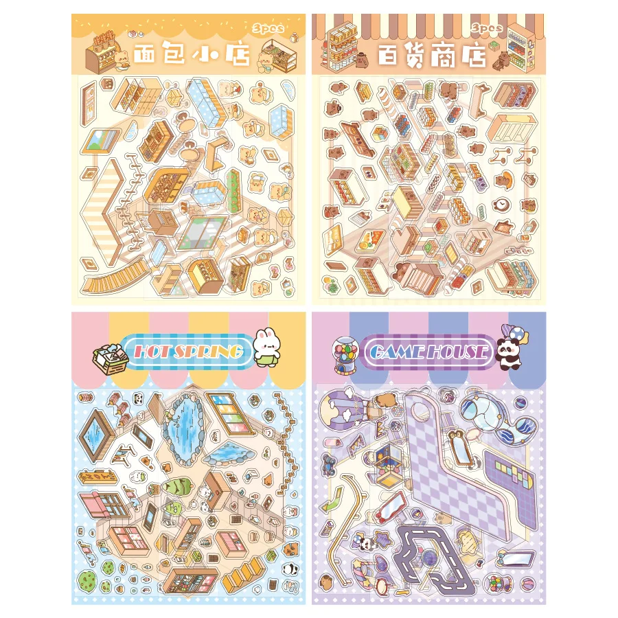 3D Cartoon DIY Capybara Cat Dog Miniature Scene Visual Stacking Stickers Landscaping Stickers Gift For Student