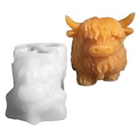 3D Highland Cow Silicone Mold Cute Calf Resin Mold Crafts Candle Mold Food-Grade Mould  for Figurines Desktop Home Decoration