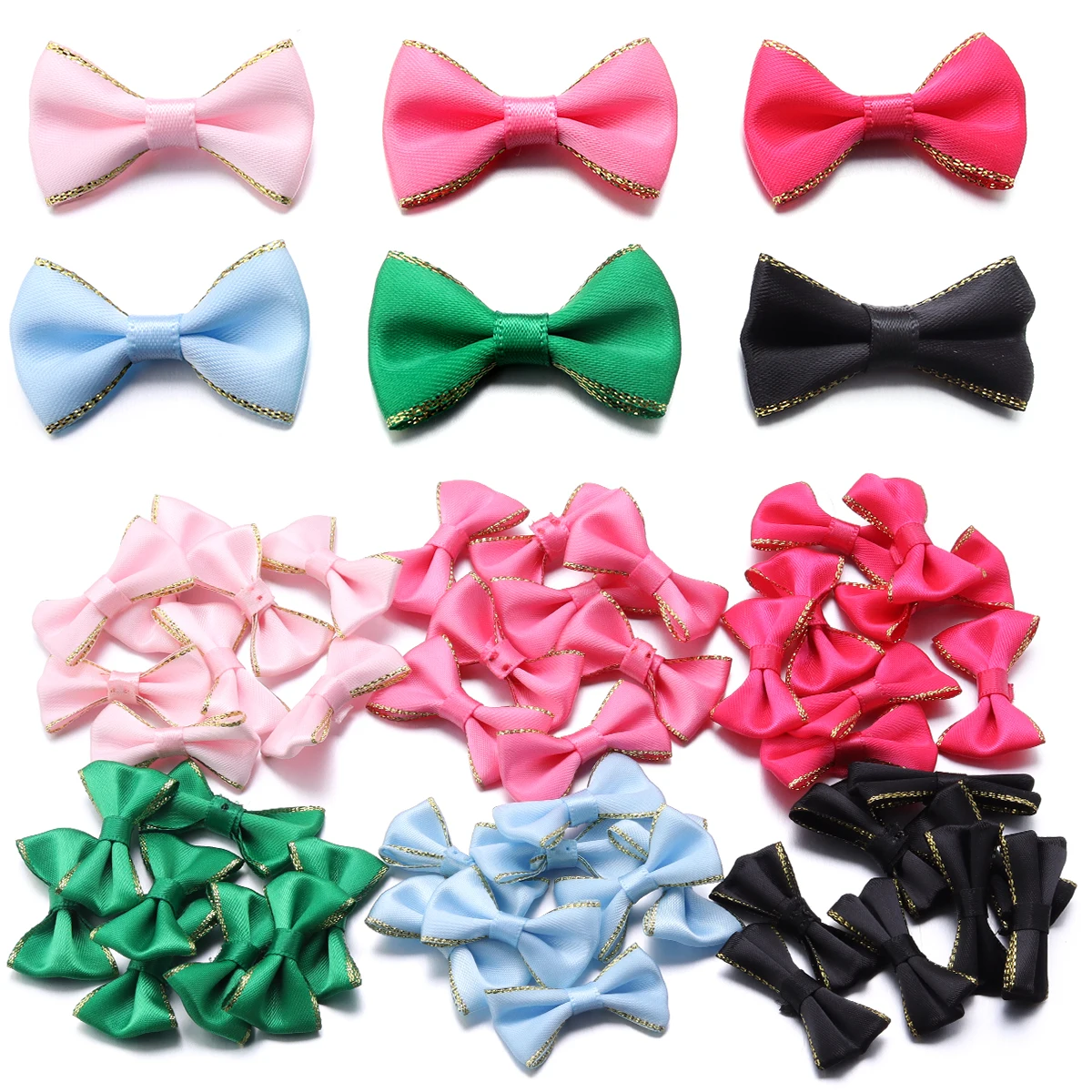 

30pcs Mini Satin Ribbon Bows Color Gold Edge Grosgrain Bownots for Handmade DIY Ties Headwear Clothing Decoration Accessories
