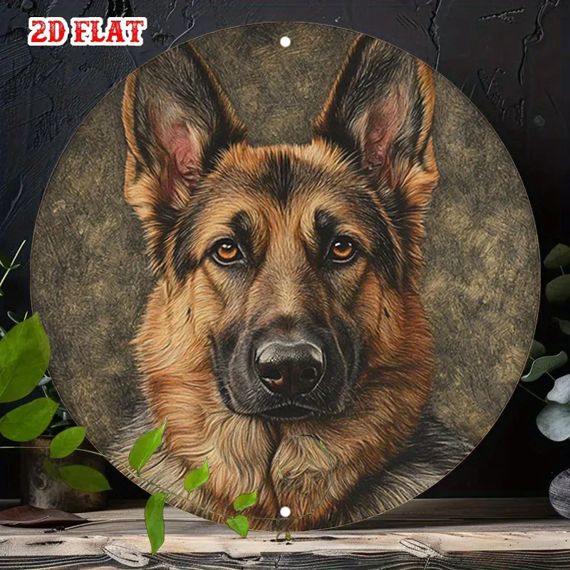 2D plane, 1pc German Shepherd wooden logo - 2D plane circular wooden wall art, dog decoration, 2D plane