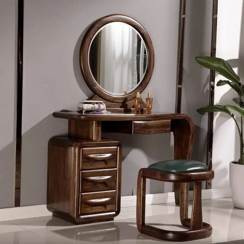 

Aesthetic Blaxk Dresser Minimal Desings Vintage Storage Mirror Dressing Table Makeup Wooden Penteadeira Quarto Bedroom Set