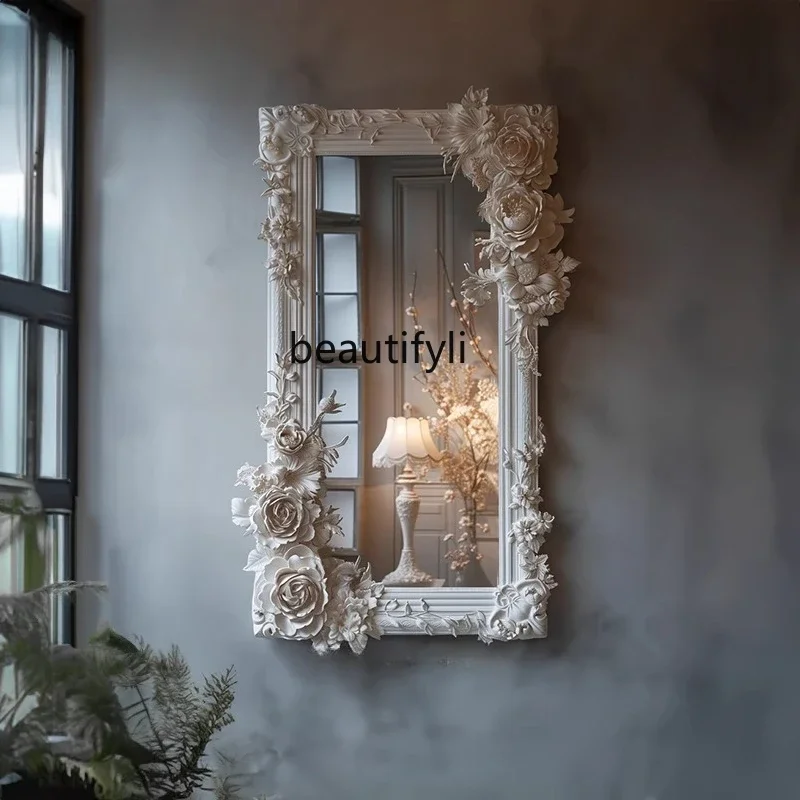 

ss D French retro carved half villa living room entry floor-to-ceiling mirror bedroom cloakroom wall-mounted full-length mirror