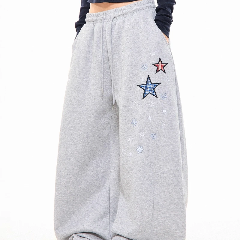 الأمريكية الرجعية تصميم منقوشة ستار التطريز الرباط المرأة عارضة السراويل الخريف جديد فضفاض تنوعا واسعة الساق السراويل للنساء #2