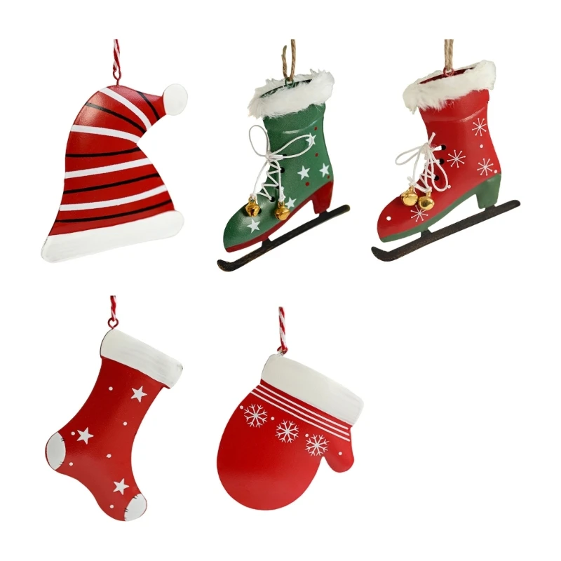 2025 New Durable Iron Art Christmas Hanging Decoration Stylish Hat Boot and Socks Pendant