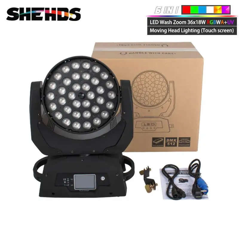SHEHDS LED Wash Zoom Moving Head Lighting 36x18W RGBW Touch Screen/Key Screen With DMX Control For DJ Disco Professional Stage