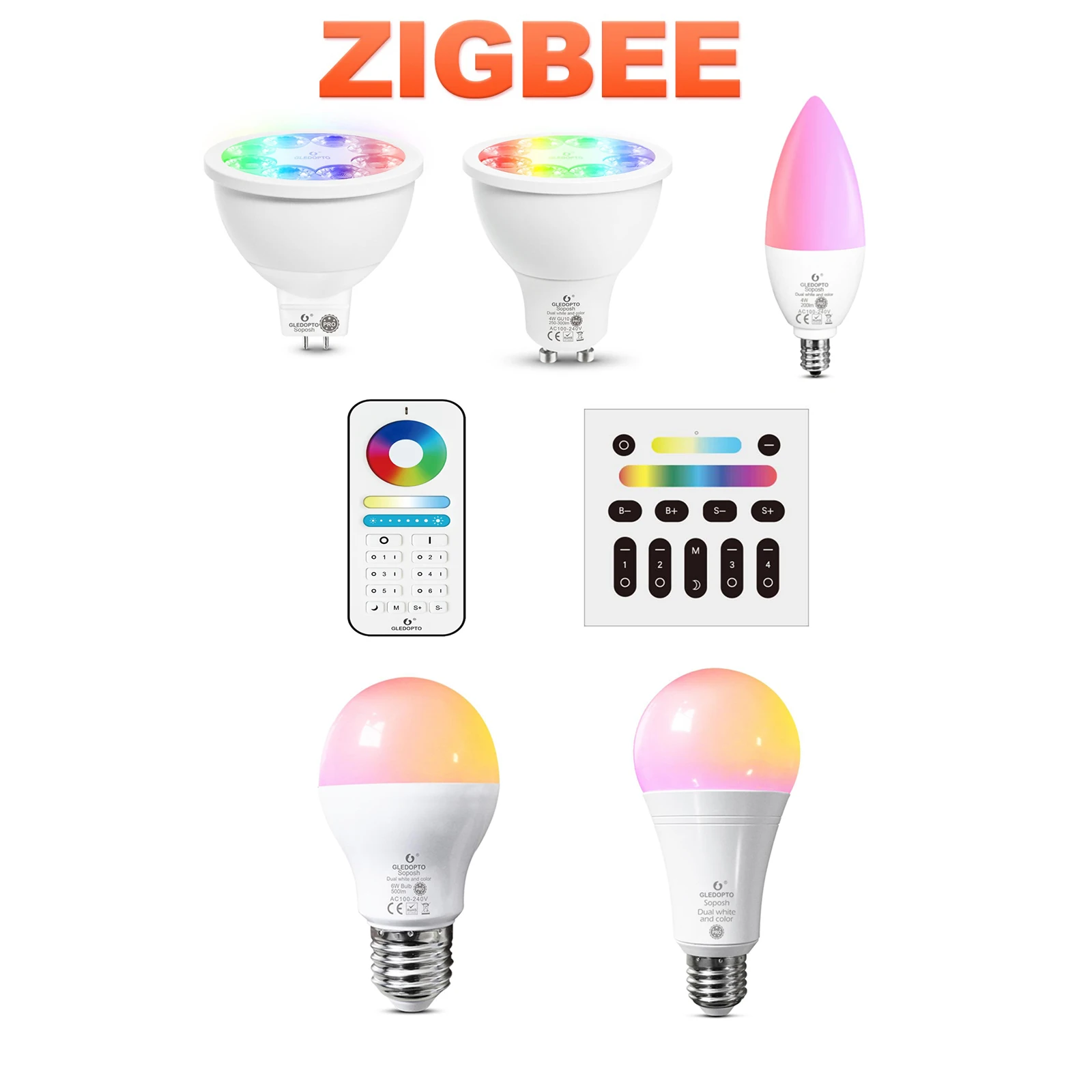 

GLEDOPTO Zigbee 3.0 Pro 4W 5W 6W 12W RGB+CCT LED Smart Bulb MR16 GU10 E14 E27 Led Lamp Compatible Echo Alexa APP/Voice/RF Remote