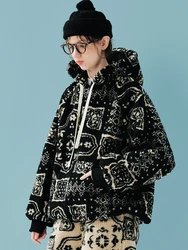 IMAKOKONI Original Design Long Sleeve Hoodie with Printed Warmth Winter Plush Pocket Top Coat 244890