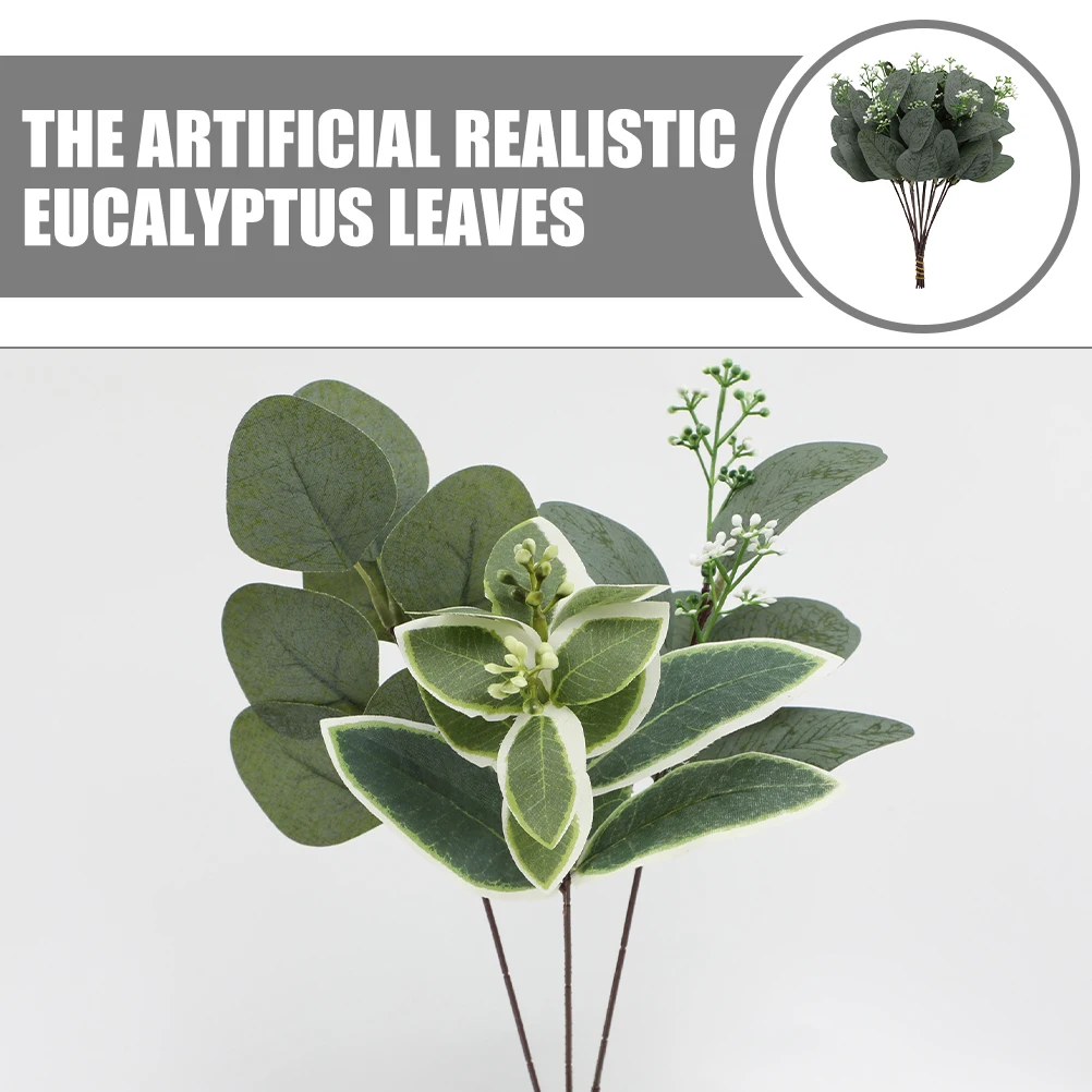 

12 Pcs Artificial Eucalyptus Stems Fake Leaves Green Plants Wedding Picks Floral Arrangement Home Vase Rustic