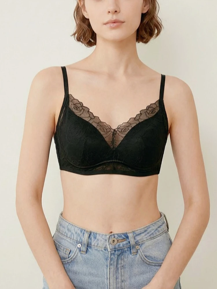 Luxury Silk Bra French Lace Lingeries Premium Comfortable Woman Underwear Pitted Bra Wireless Push Up Women's Bras and Bralettes
