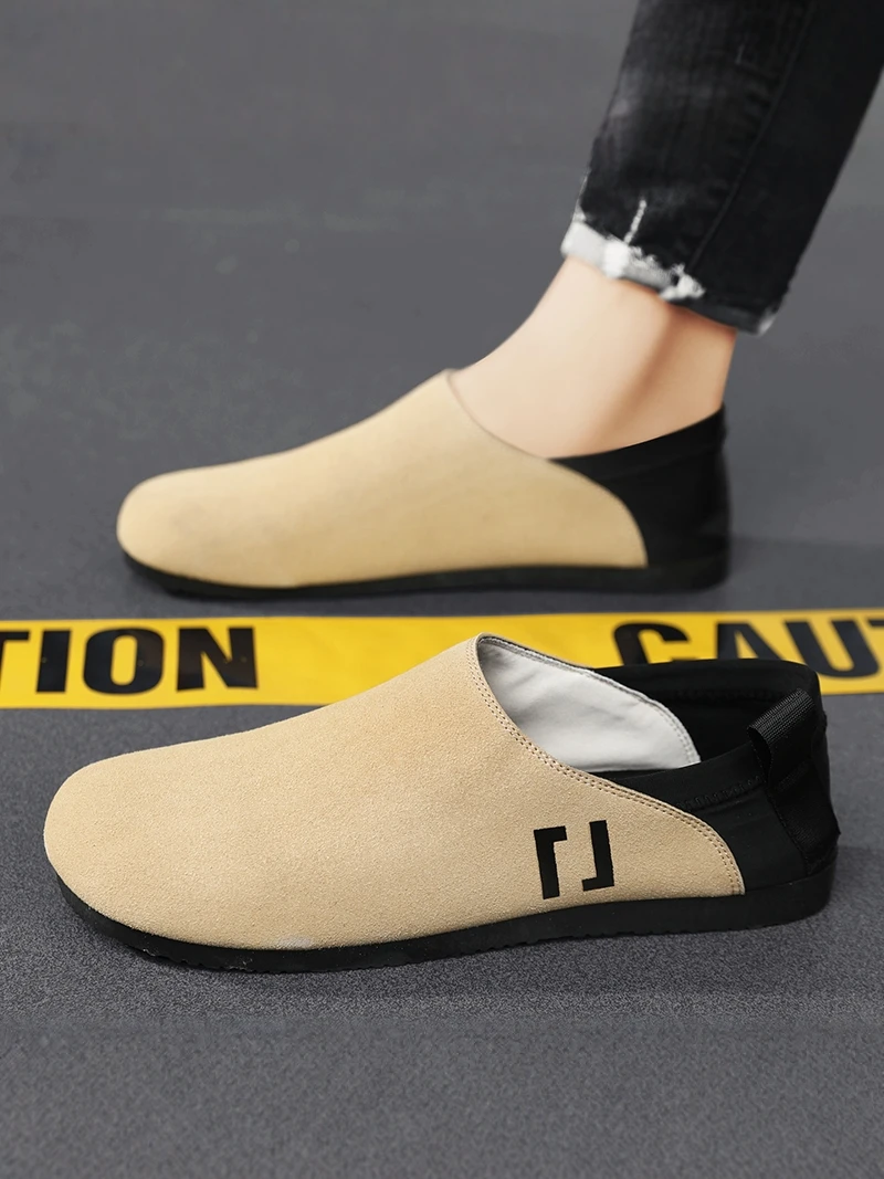 

Casual Canvas Men's Slip-On Work Shoes Breathable Lightweight Flat Heel round Toe Rubber Bottom Spring Autumn Season Fashion