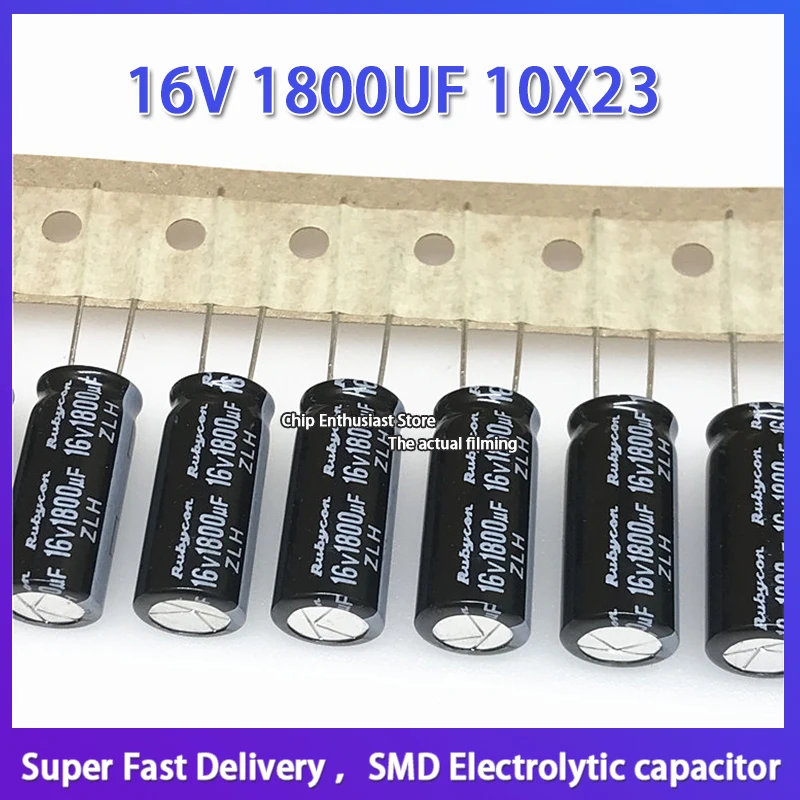 10PCS Rubycon imported aluminum electrolytic capacitor 16v1800uf 10*23 ruby zlh high frequency and long life 16V 1800UF 10X23