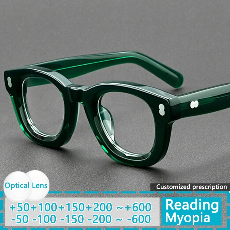 New Thick Acetate Eyeglass Frame Men's Reading Glasses Leopard Retro Women's Prescription Glasses Optical Lens With Recipe