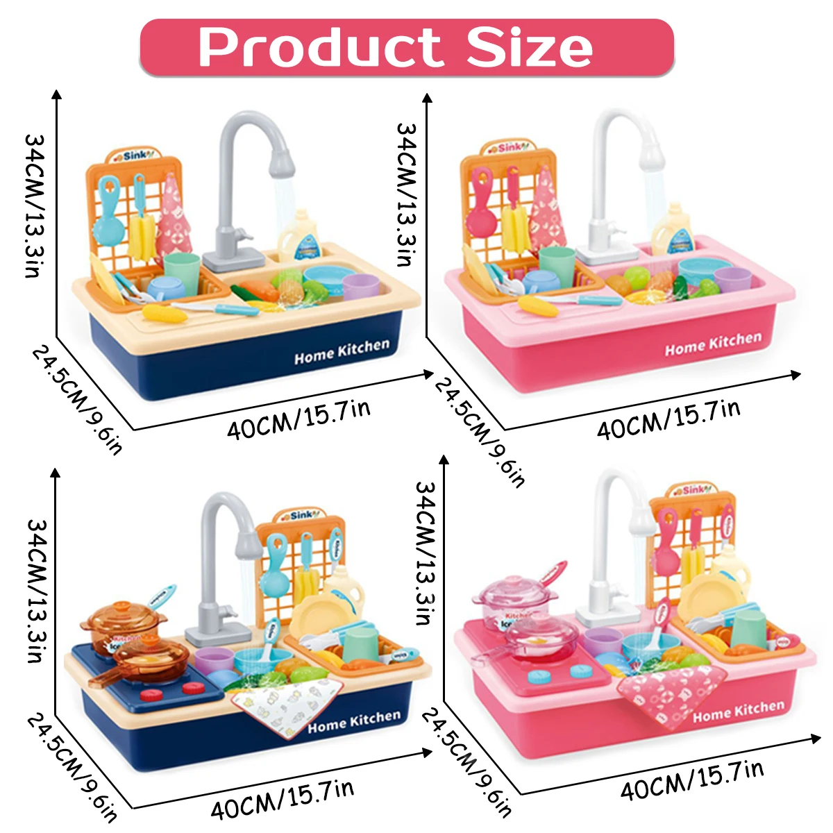 Pretend Play Kitchen Sink Toys for Kids, Fogão, Panela, Panela, Corte, Utensílios Alimentares, Acessórios de Louça, Meninas, Brinquedos