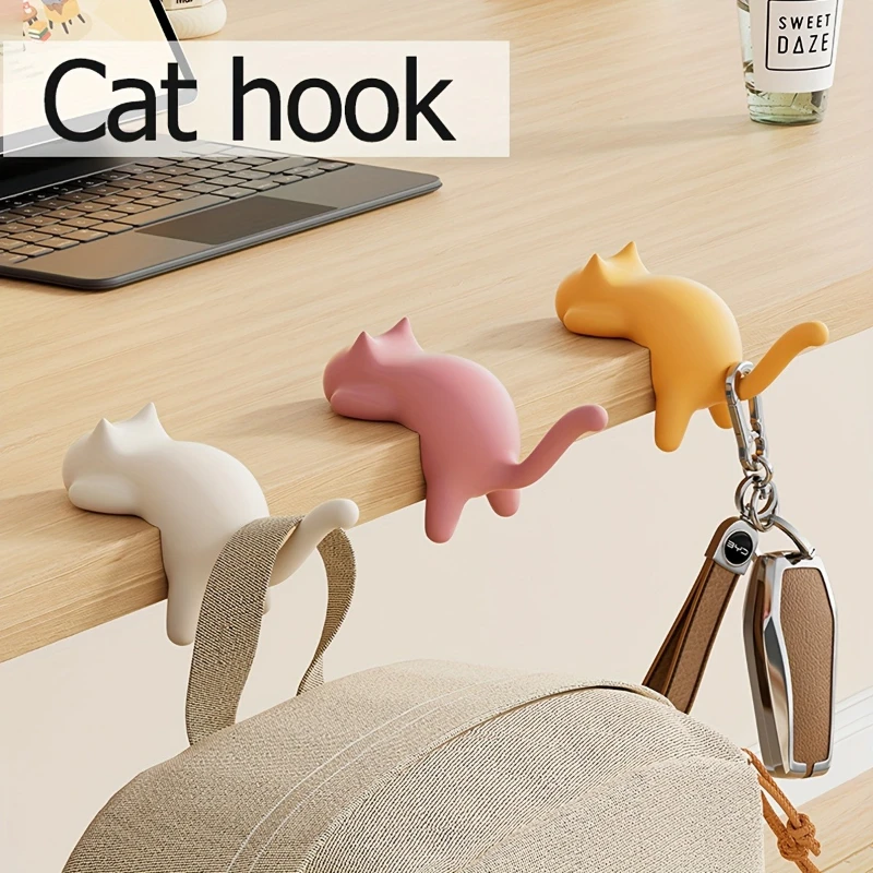 2-Cartoon cat backpack hook,no diamond table edge storage,detachable portable side bag hanger,suitable for home and school desks