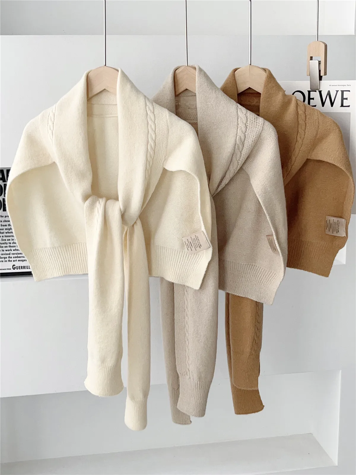 Women's Knitted Wool Scarf Pure Color Twist Office Air Conditioned Room Warm Outerwear Shoulder Pad Spring Autumn Fashion