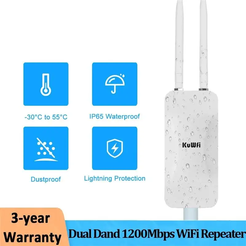 New! 1200Mbps WiFi Repeater Dual Dand 2.4G 5Ghz High Power WIFI Extender Wide-Area Outdoor Long Range Wireless Coverage